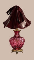 Pilgrim Cranberry glass lamp 10.5” tall by 5” wide - patina brass
